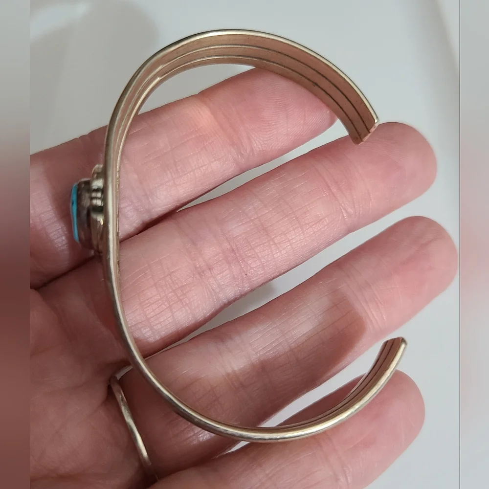 Vintage navajo Aaron Toadlena AT turquoise sterling bracelet native American - Picture 6 of 13